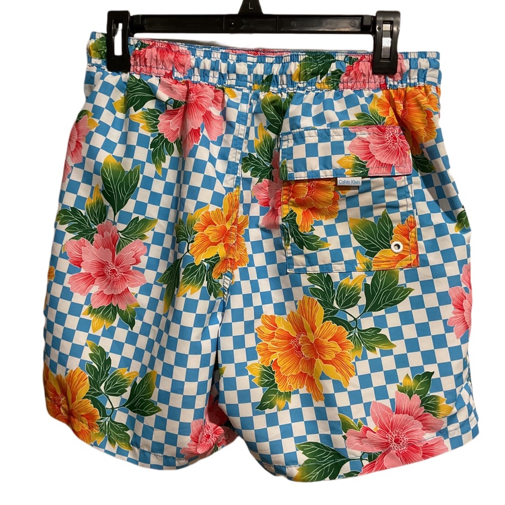 Calvin Klein Men’s Checkered Flowers Swim Trunks Shorts Multicolor - Picture 2 of 12